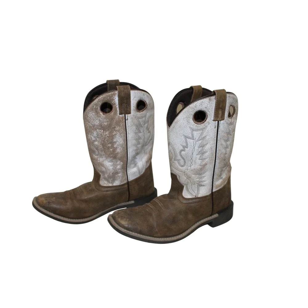 Smoky Mountain‎ Boots Youth 6.5 R Brown White Leather Western Cowboy Boots